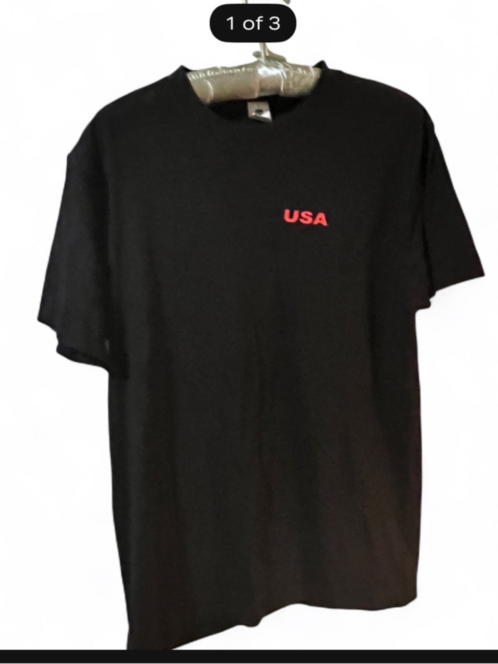 Classic Black T-Shirt with Red USA Chest Logo 
Sz Med